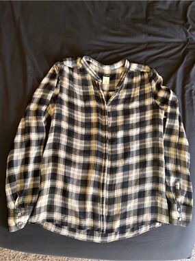J. Crew Silk Black and White Plaid Sheer Button Up Long Sleeve